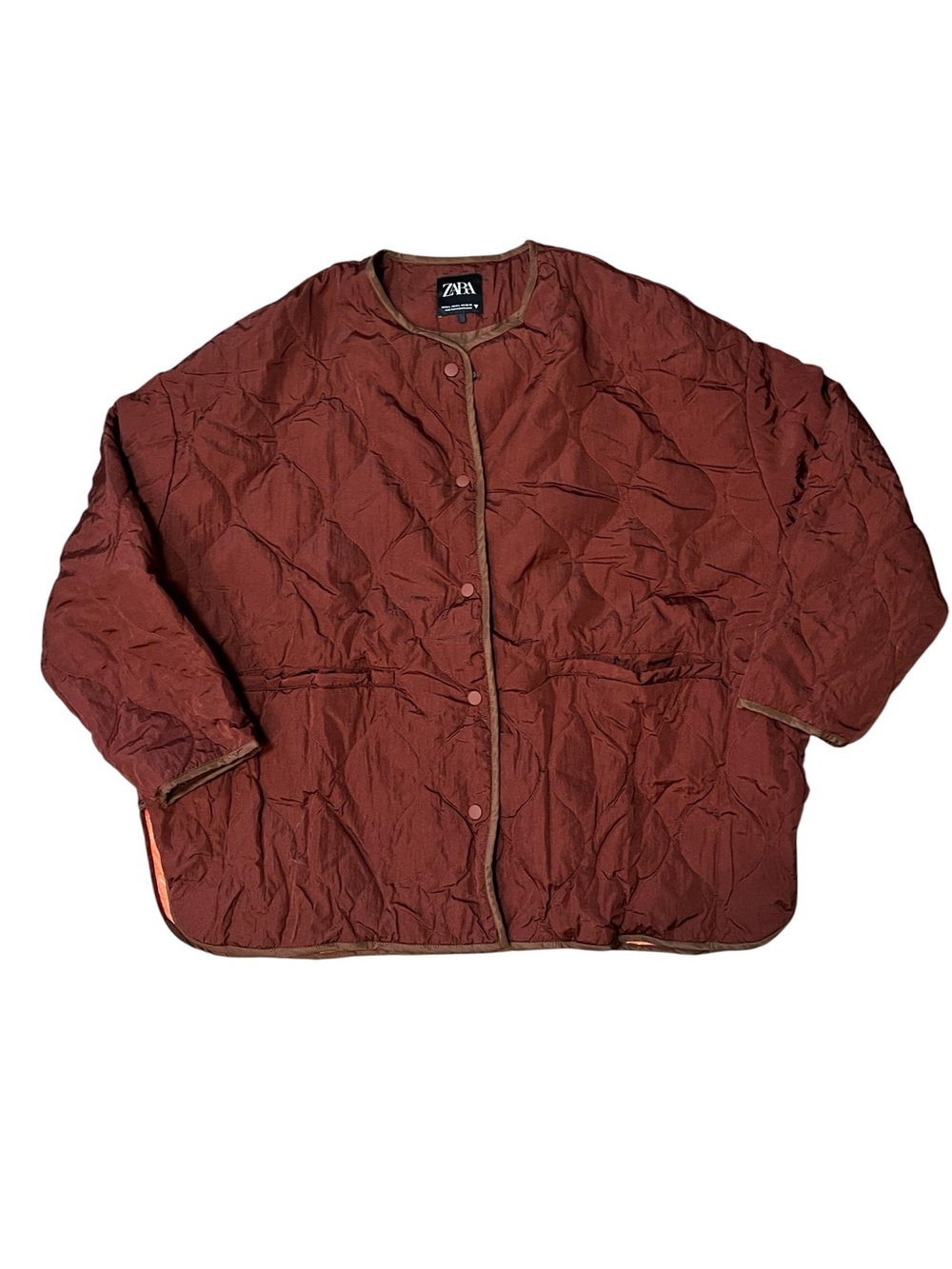 Zara Quilted Puffer Jacket in Rust M-L
